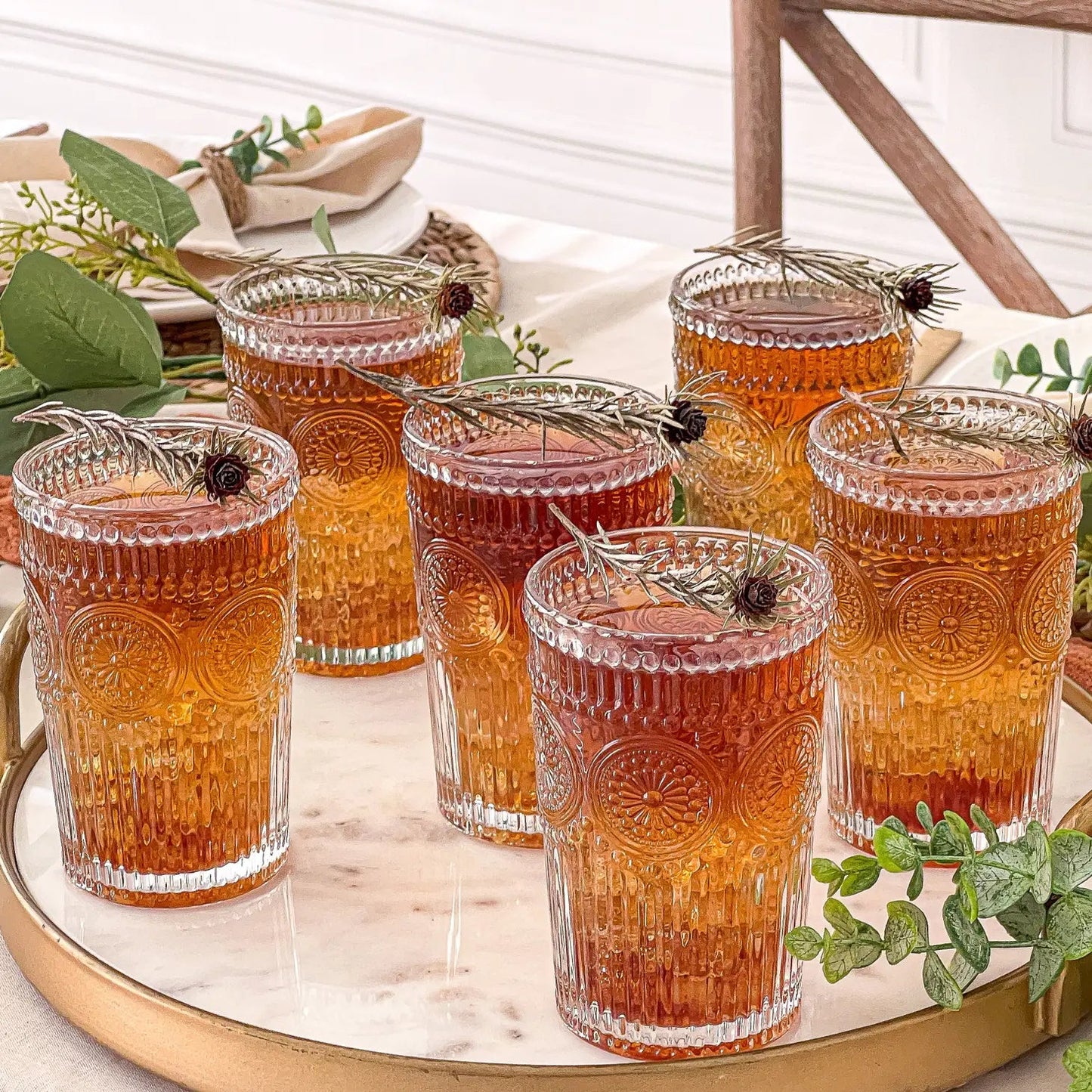13 oz. Vintage Textured Clear Drinking Glasses (6 Pcs) - Mindful Living Home