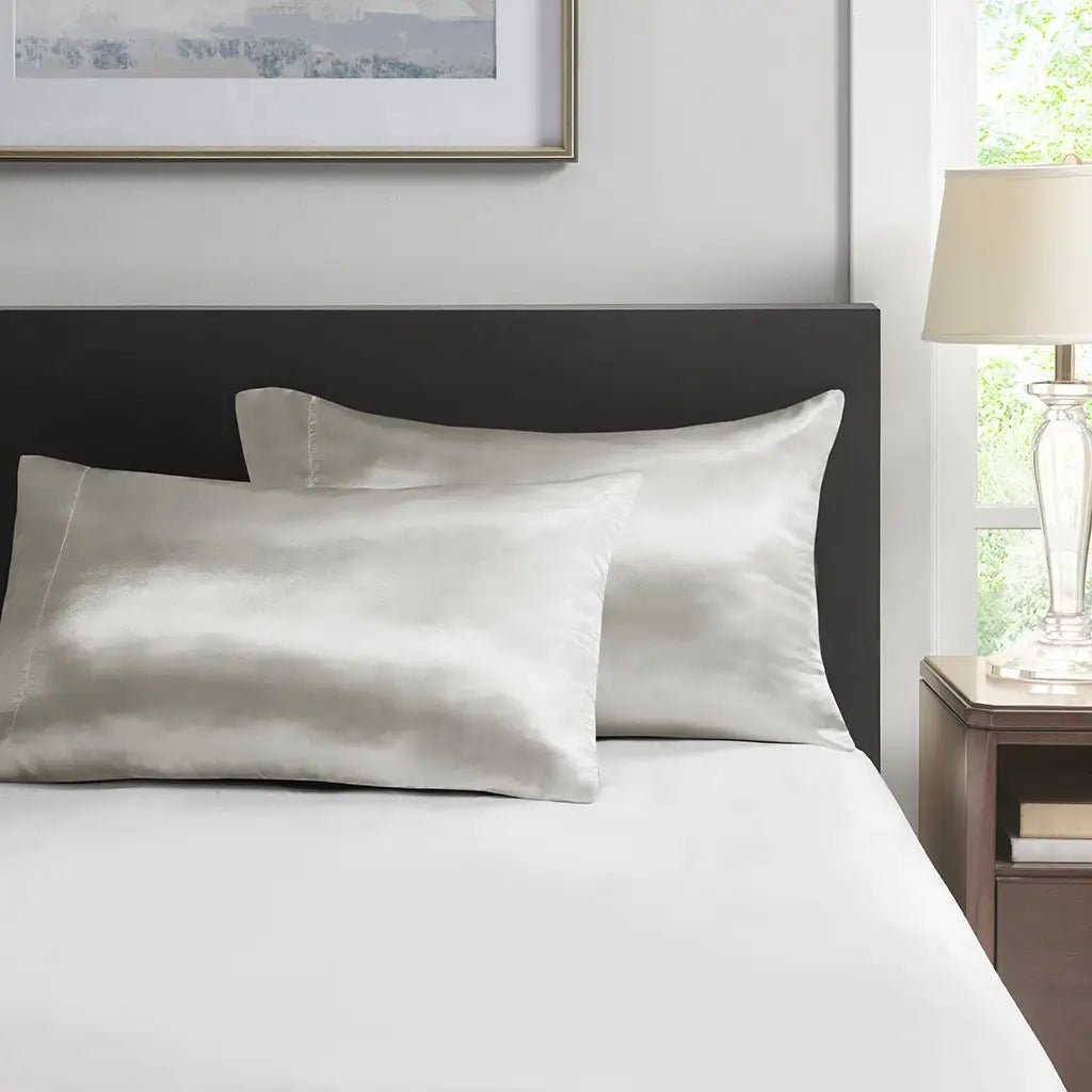 2-Pack Satin Pillowcases, Silver - Mindful Living Home