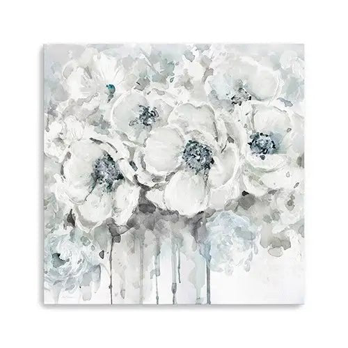 30" Winter Blues Flower Canvas Wall Art - Mindful Living Home