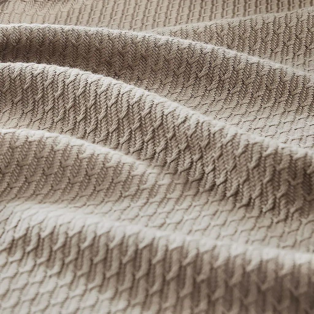 All-Season Egyptian Cotton Woven Bedding Blanket, Khaki - Mindful Living Home