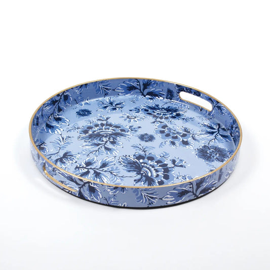 Blue Floral Round Tray - Mindful Living Home