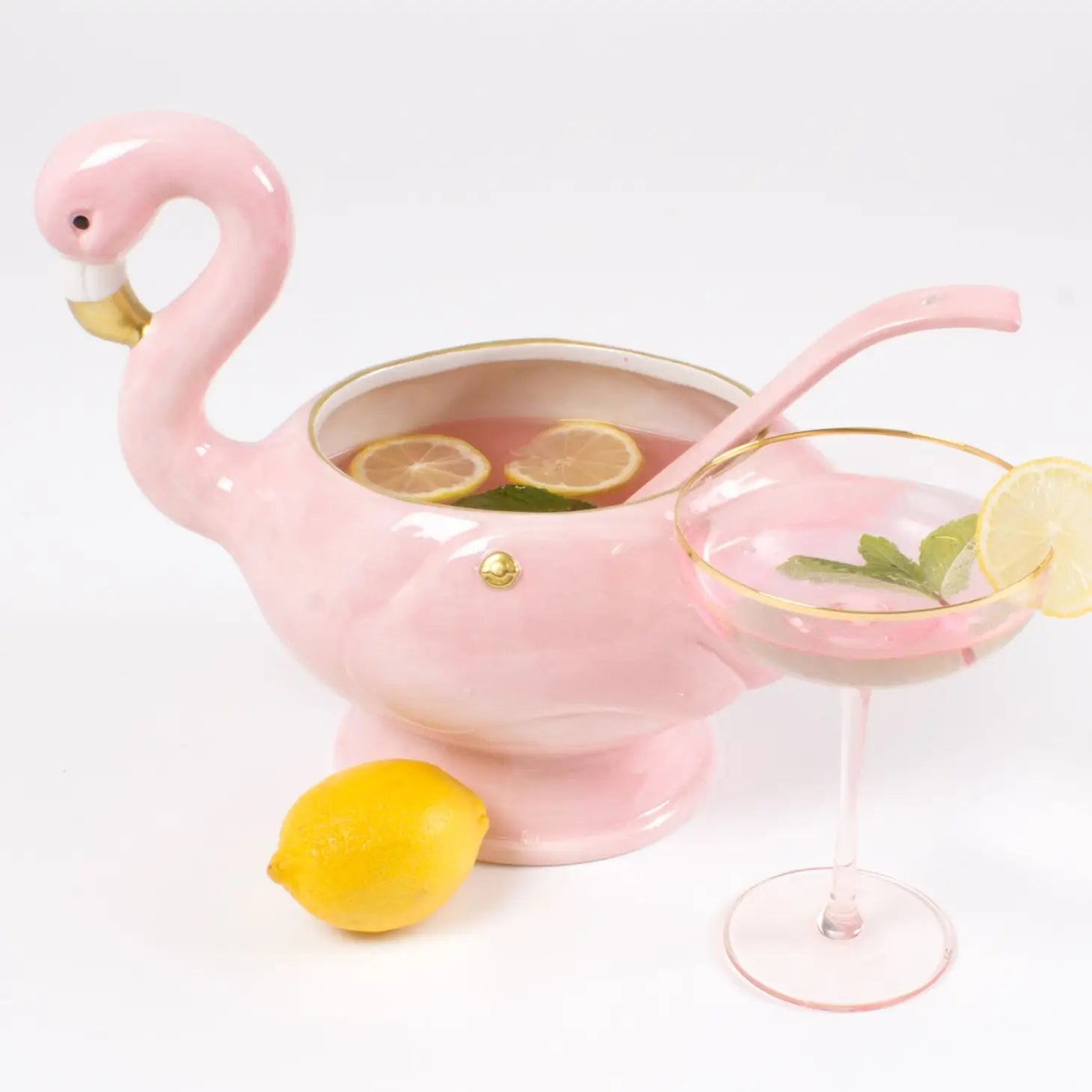 Ceramic Flamingo Punch Bowl & Ladle - Mindful Living Home