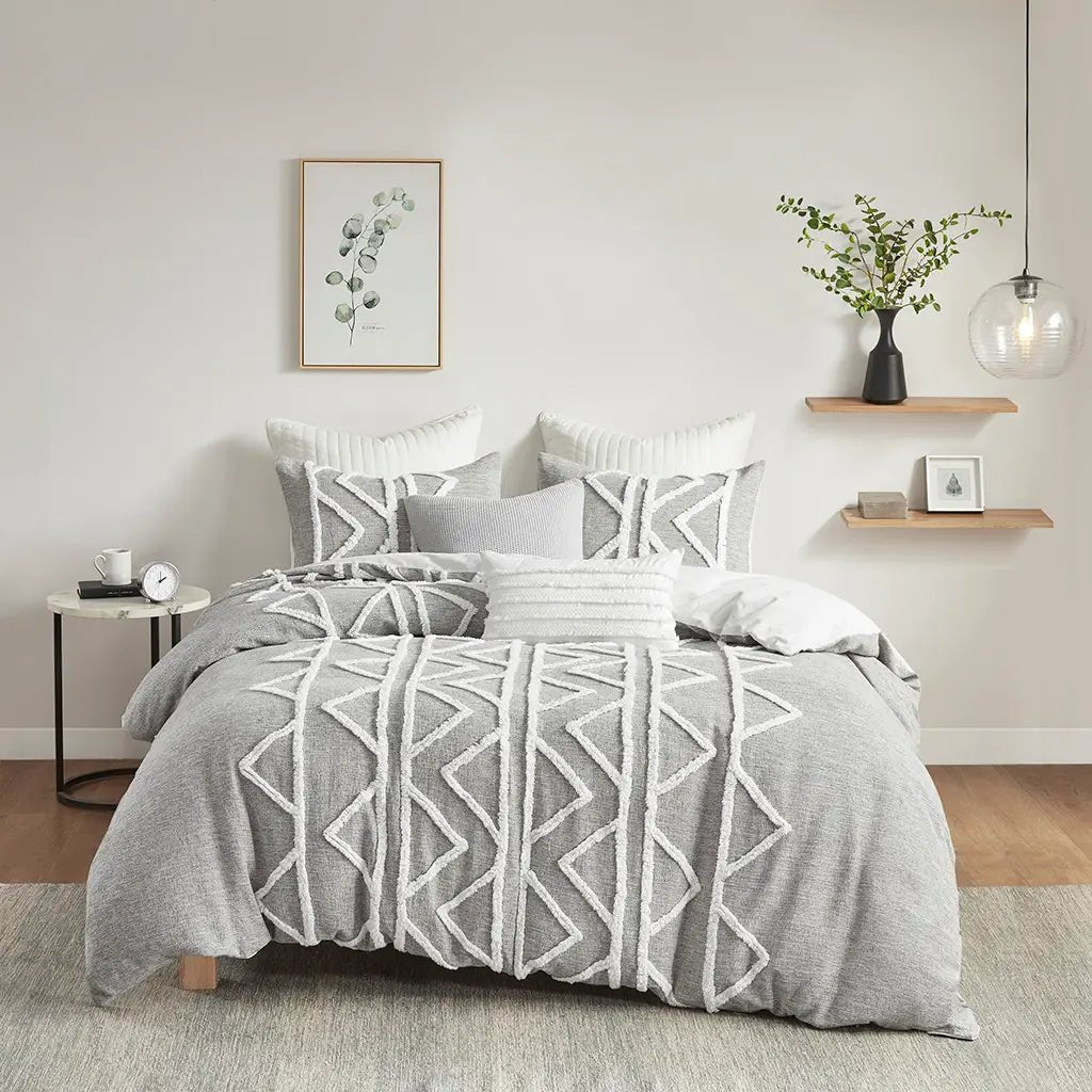 Chambray Tufted Duvet Cover Mini Set, Grey - Mindful Living Home