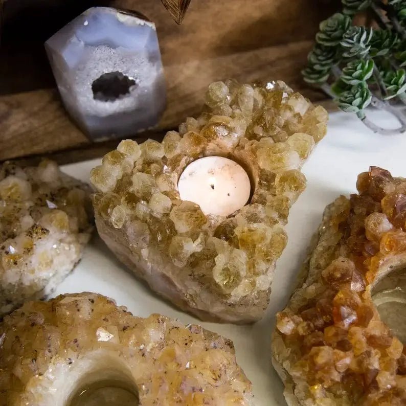 Citrine Candle Holder Clusters - Beautiful Golden Amethyst Chunk - Mindful Living Home