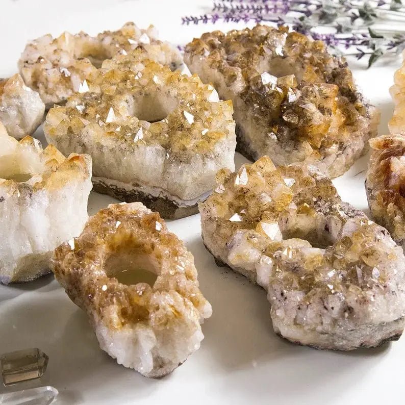 Citrine Candle Holder Clusters - Beautiful Golden Amethyst Chunk - Mindful Living Home