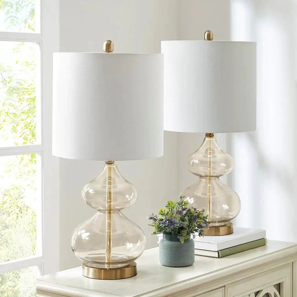 Clear Glass Base Table Lamps, Gold Glass, Set of 2 - Mindful Living Home