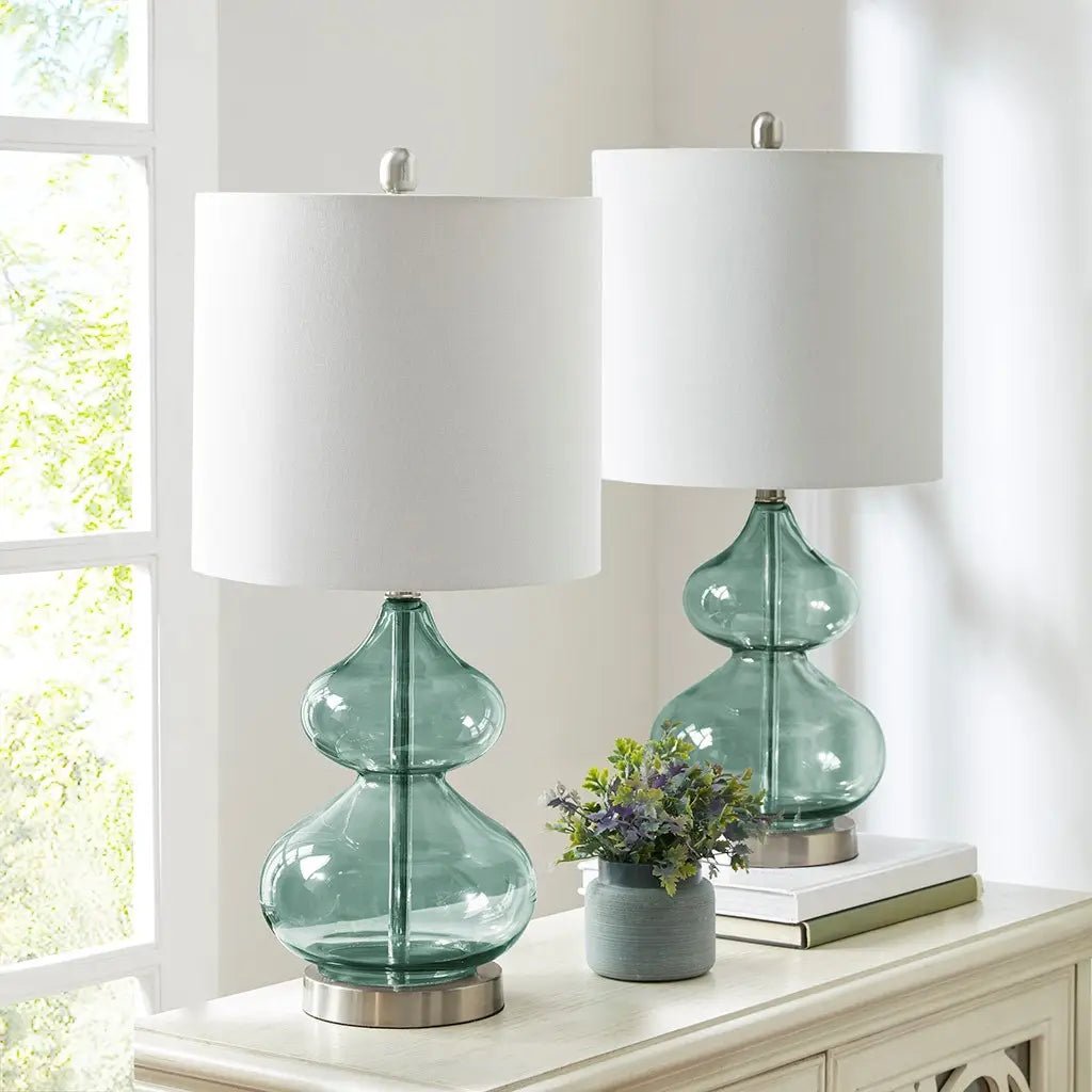 Clear Glass Base Table Lamps, Teal Blue Glass - Mindful Living Home