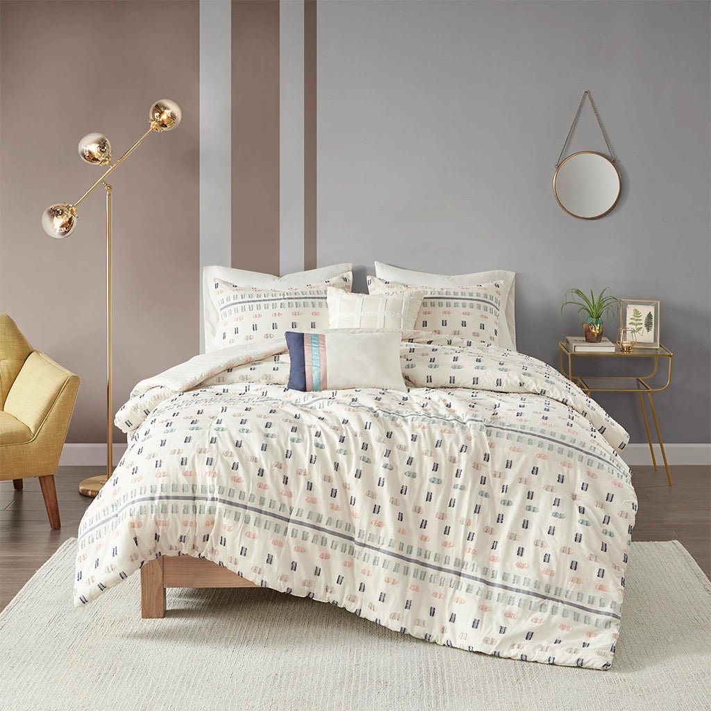 Clip Boho Stripe 5-Piece Comforter/Duvet Cover Set, Blush - Mindful Living Home