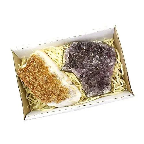 Crystal Cluster Duo - Amethyst and Citrine Flat Box - Mindful Living Home