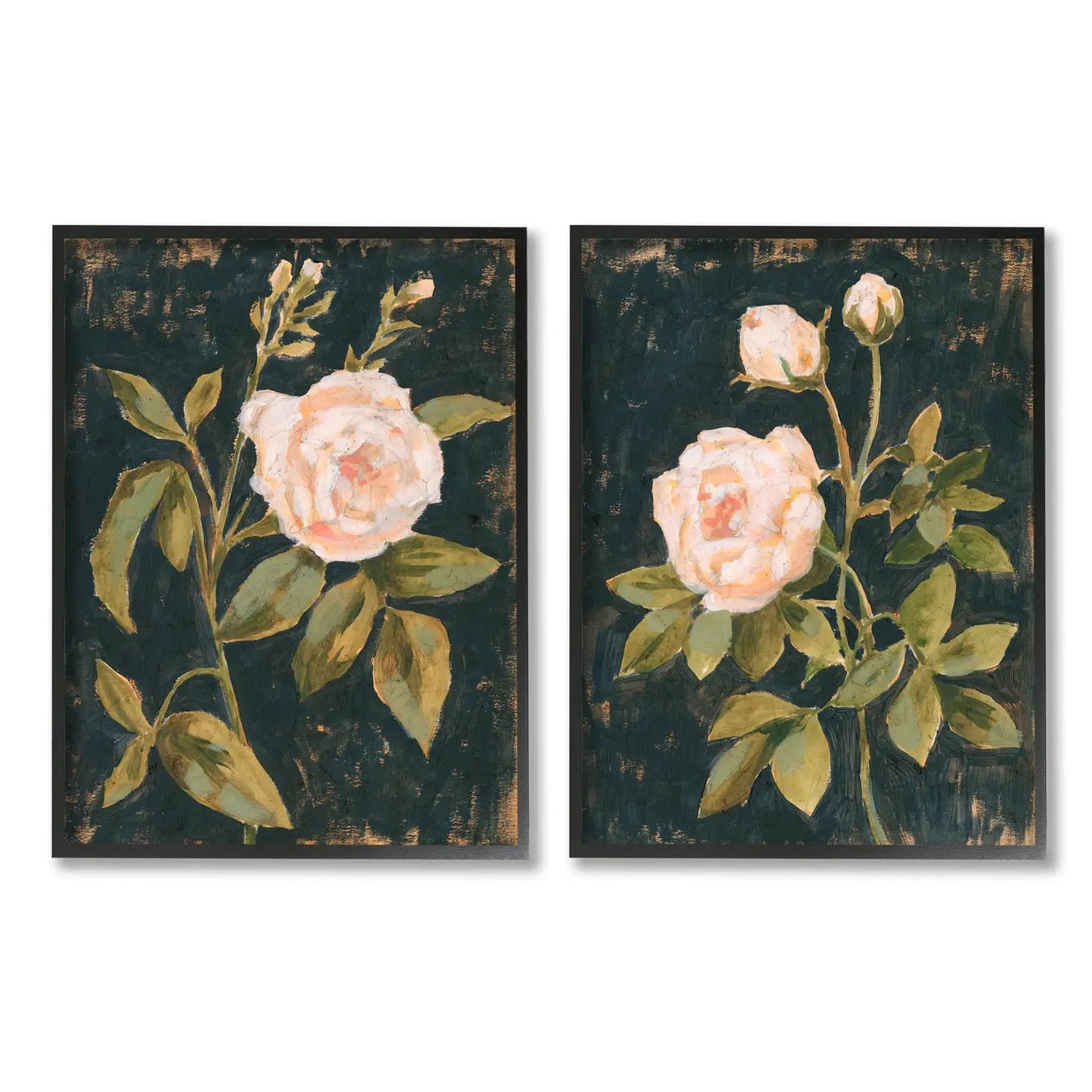 Enchanted Vintage Pink Rose Florals Distressed 2pc Blk Frame - Mindful Living Home