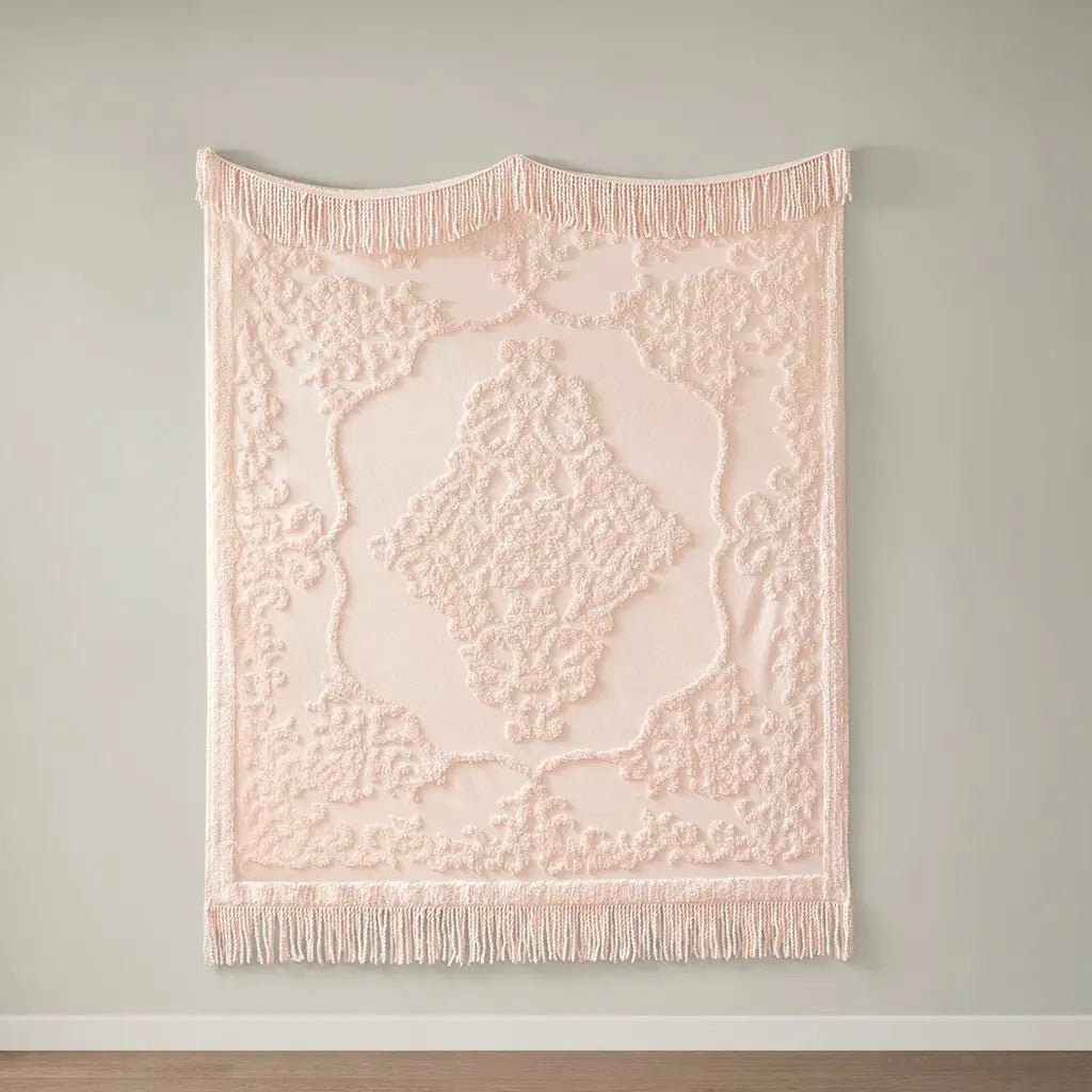 Fringed Tufted Throw Blanket, Boho Pattern, Pink - Mindful Living Home
