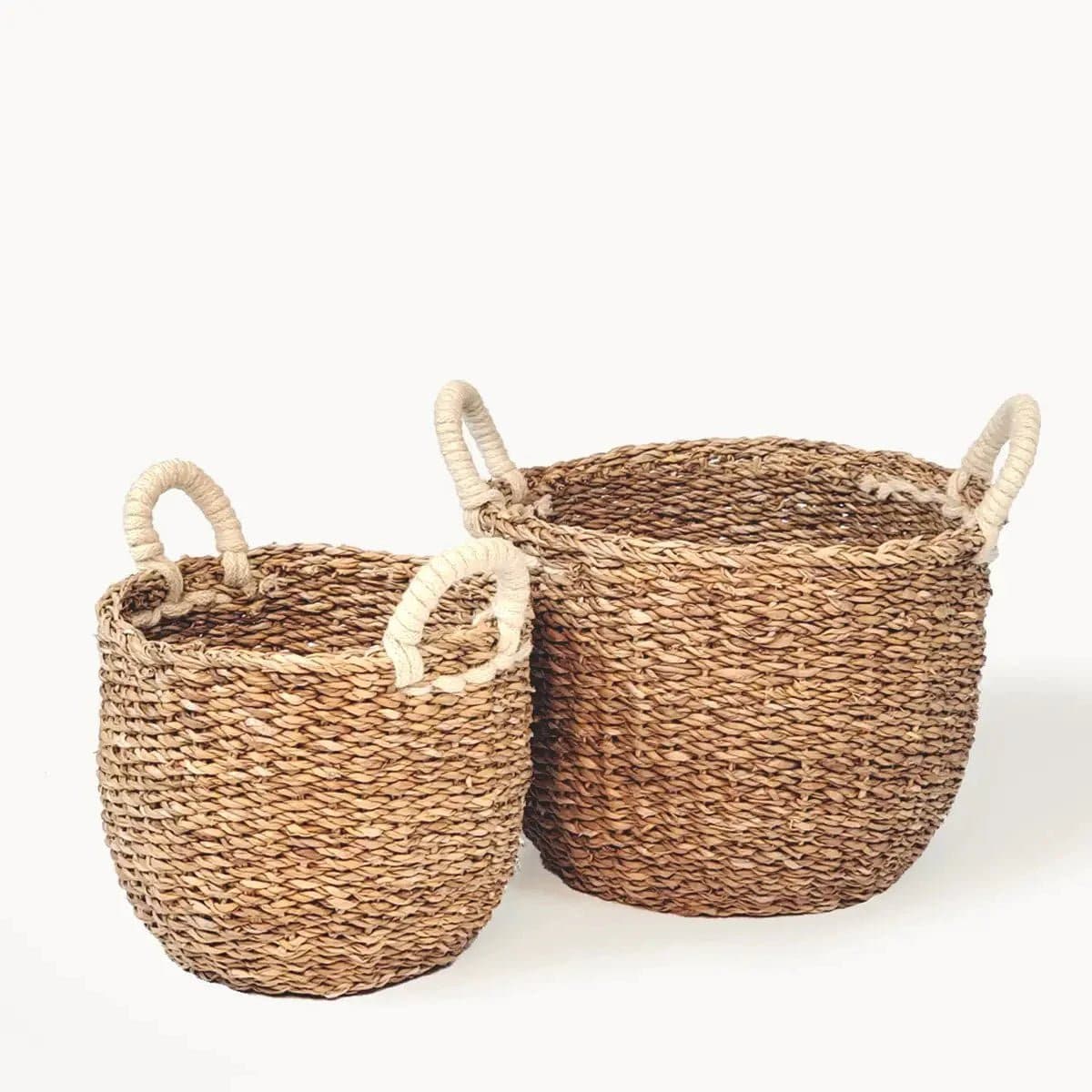 Handwoven Savar Basket with White Handle-Set of 2 - Mindful Living Home