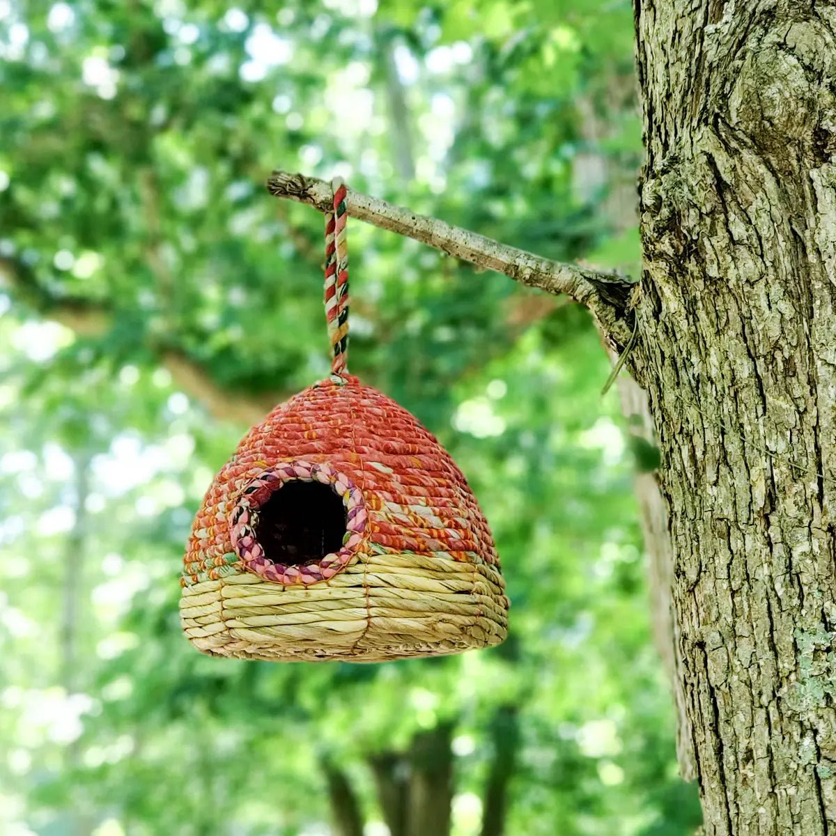 Handwoven Seagrass & Sari Bird Nester Birdhouse- Garden - Mindful Living Home