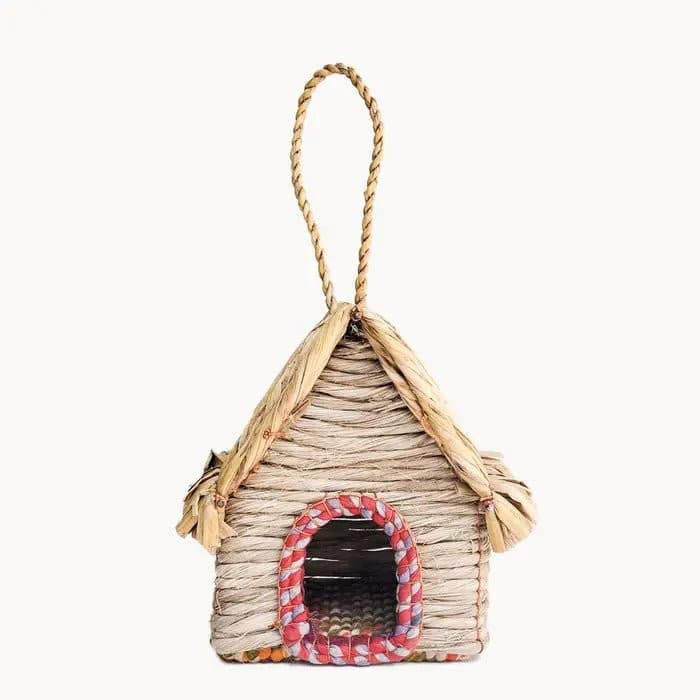 Handwoven Seagrass & Sari Bird Nester L Birdhouse - Cabin - Mindful Living Home
