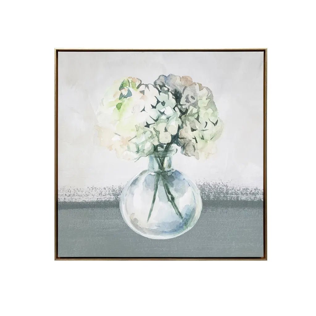 Hydrangea in Vase Gold Floater Frame Painting Wall Art - Mindful Living Home