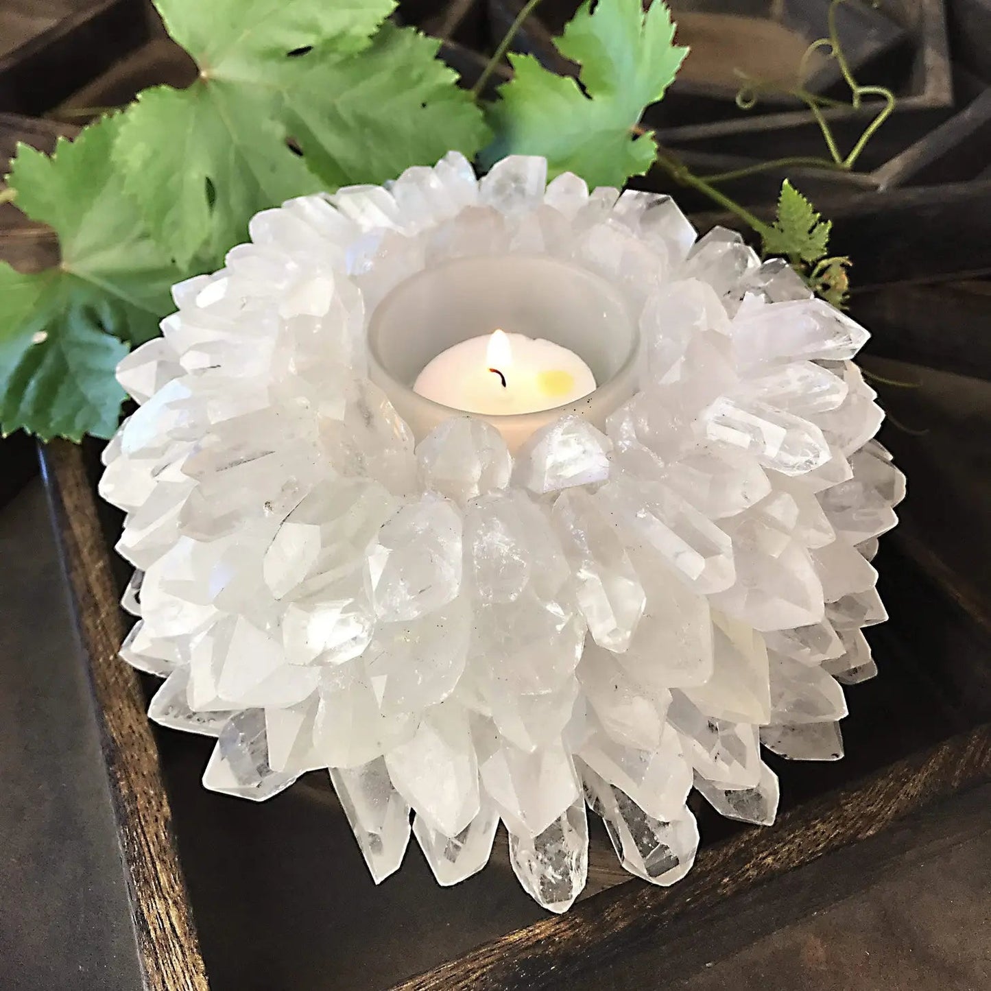Large Clear Crystal Point Candle Holder - Mindful Living Home