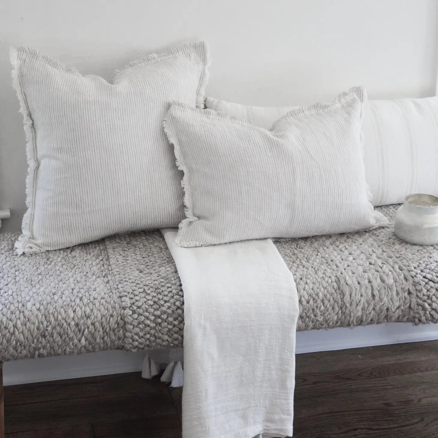 Light Grey & White Striped So Soft Linen Pillow Cover - Mindful Living Home