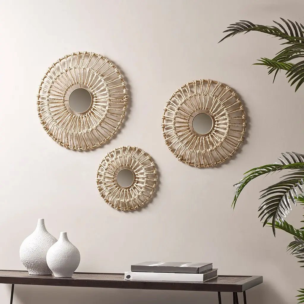 Madison Park Ella Neutral Corn Leaves Wrapped Metal Wall Decor 3 Piece Set - Mindful Living Home