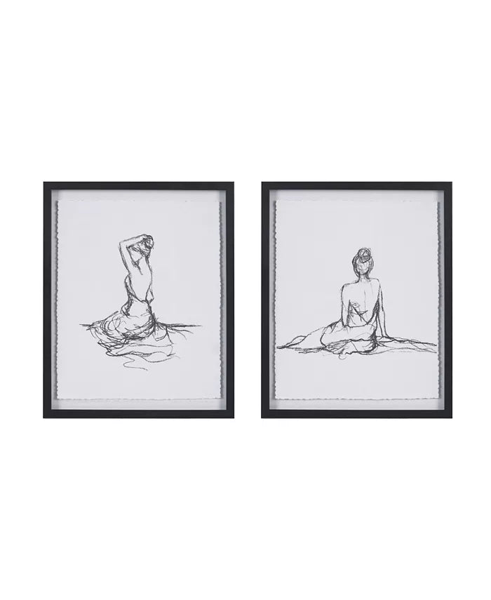 Madison Park Feminine Figures 2 Piece Deckle Edge Sketch Framed Wall Art Set, 17" x 21" - Mindful Living Home