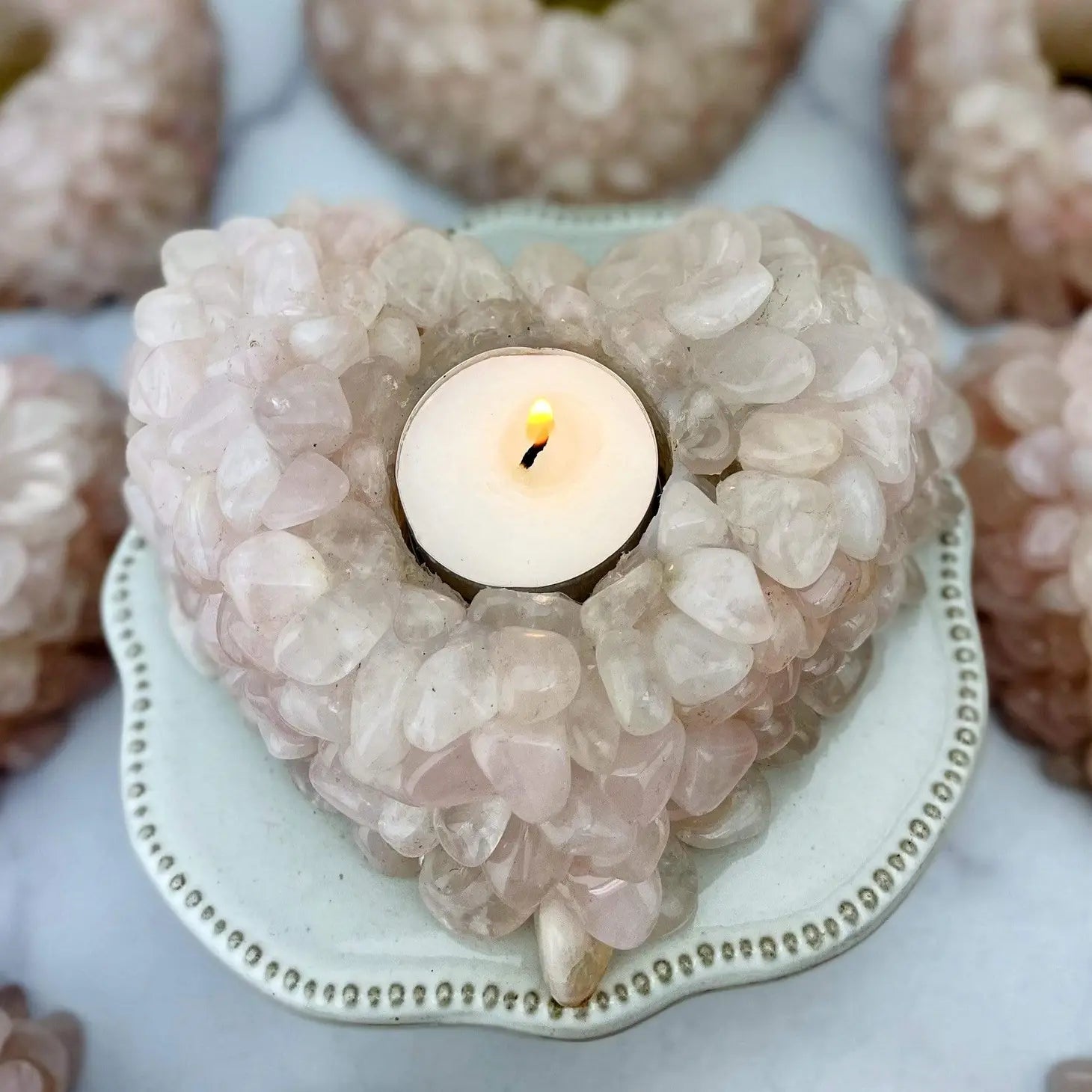 Rose Quartz Tumbled Stone Heart Candle Holder - Mindful Living Home