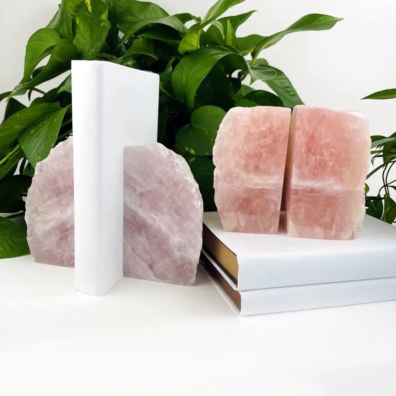 Stone Bookends - Polished Rose Quartz Bookend Set - Mindful Living Home