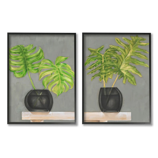 Tropical Plant Fronds Monstera Interior Life 2pc Set Framed - Mindful Living Home
