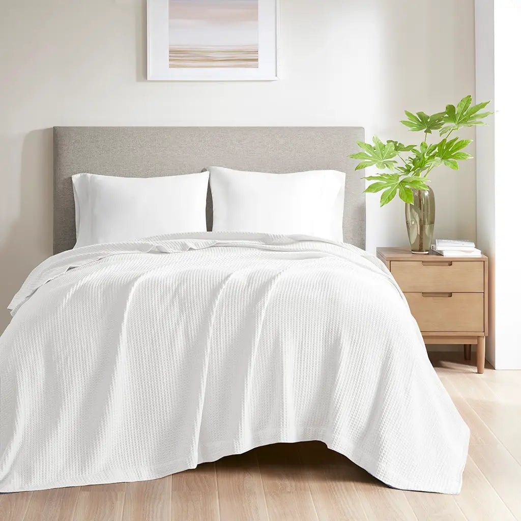 Waffle Weave Cotton Bedding Blanket, White - Mindful Living Home