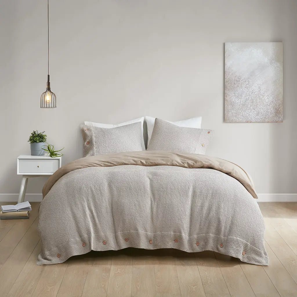 Waffle Weave Duvet Cover Set, Taupe - Mindful Living Home