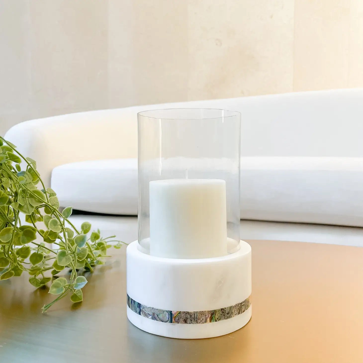 White Marble Rainbow Pearl Hurricane Candle Holder - Mindful Living Home