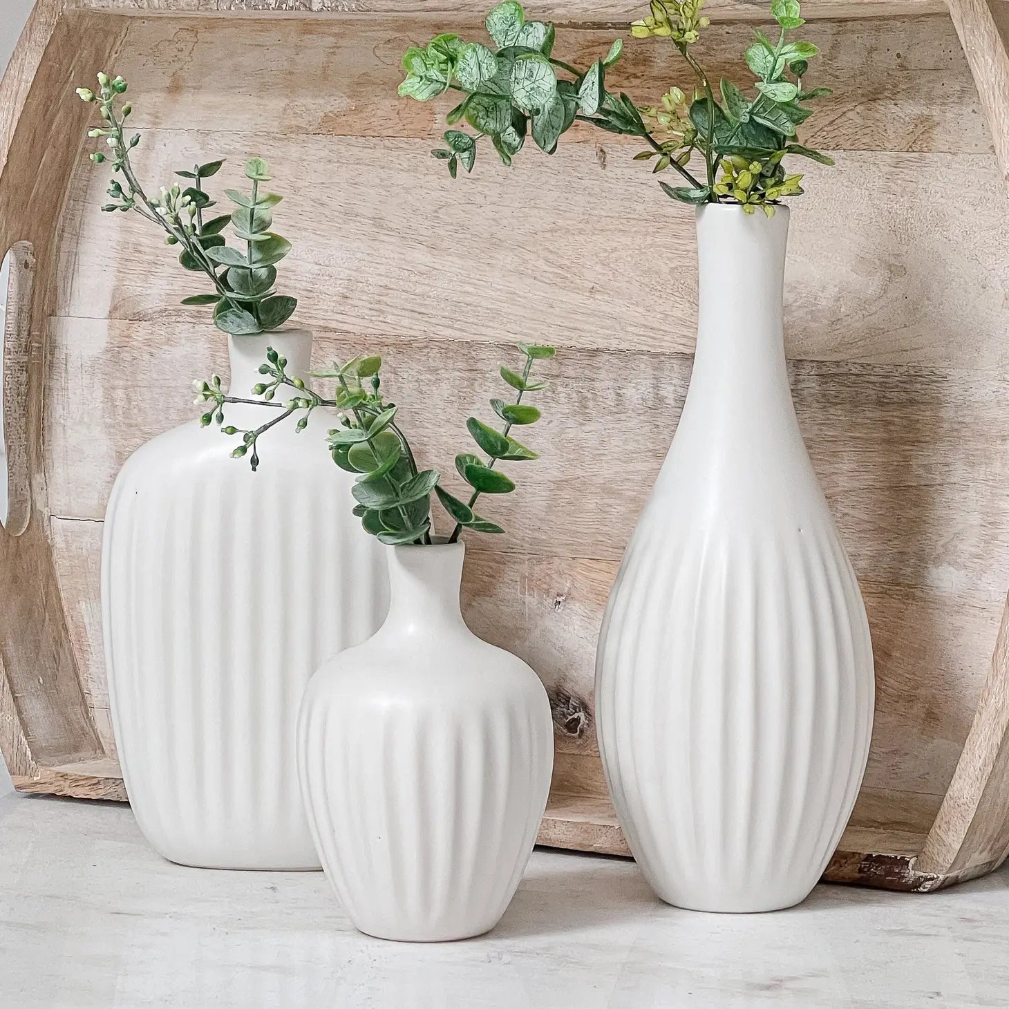 White Textured Ceramic Minimalist Vase (Set of 3) - Mindful Living Home